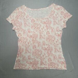 Pink White Crinkle Fabric Small Top Floral Romantic Textured Feminine Chic Fairy